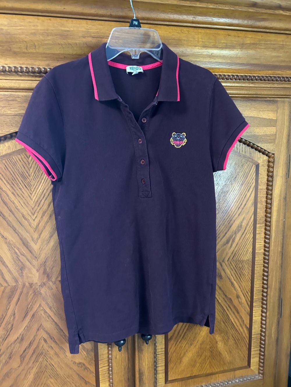 Kenzo Dark Purple Polo with Hot Pink Trim and Embroidered Tiger Medium